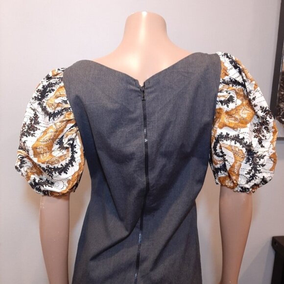 Idy Xotica African Designer Midi Dress Puff Sleeve Limited Edition Woodin Fabric - Picture 9 of 14
